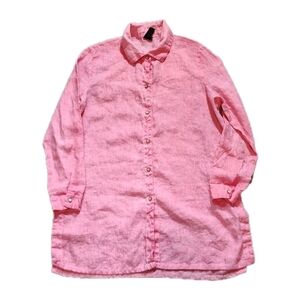Pink Linen Collared Tunic Top Size Medium Coastal Lagenlook Beachy
